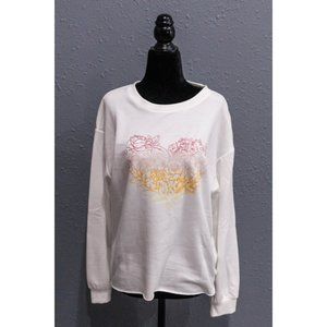 NWT C&C California Cream Floral Heart Graphic Sweater, Size Small